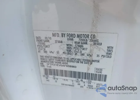 2010 Ford F-150 Fx4/Lariat/Xl/Xlt из США, поврежденный, VIN 1FTFX1EV0AFB58983